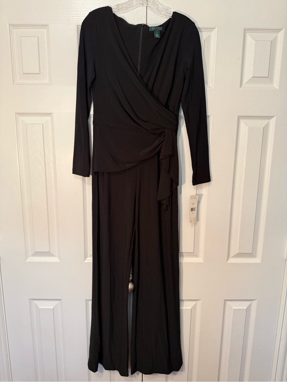 Ralph Lauren Black Wrap-Front Long-Sleeve Jumpsuit